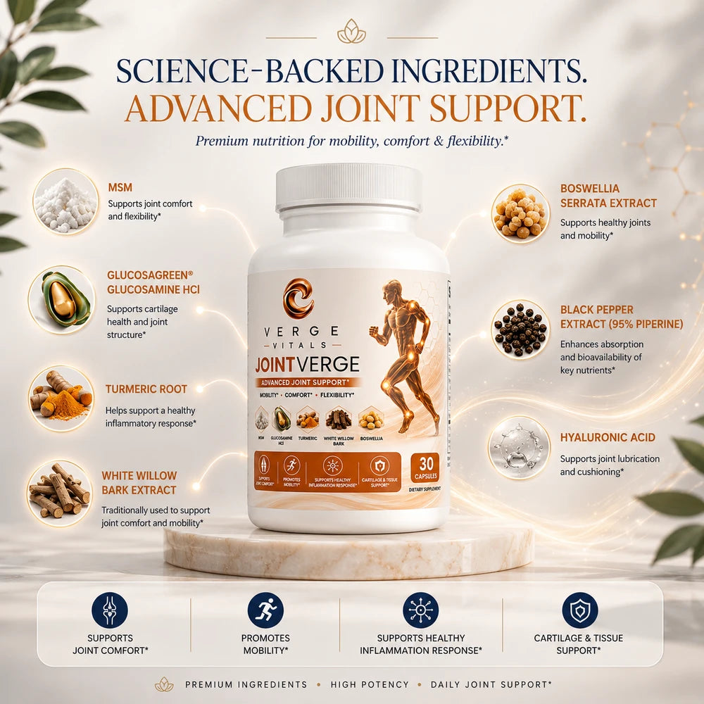 JointVerge Advanced Joint Support Supplement | Mobility, Comfort & Flexibility Support | MSM, Glucosamine, Turmeric & Boswellia