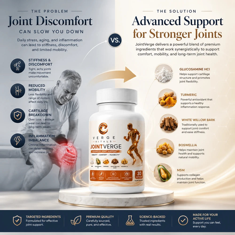 JointVerge Advanced Joint Support Supplement | Mobility, Comfort & Flexibility Support | MSM, Glucosamine, Turmeric & Boswellia