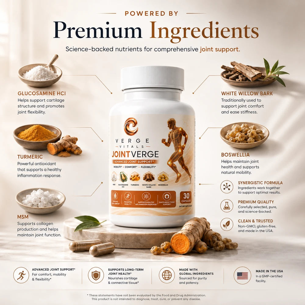 JointVerge Advanced Joint Support Supplement | Mobility, Comfort & Flexibility Support | MSM, Glucosamine, Turmeric & Boswellia