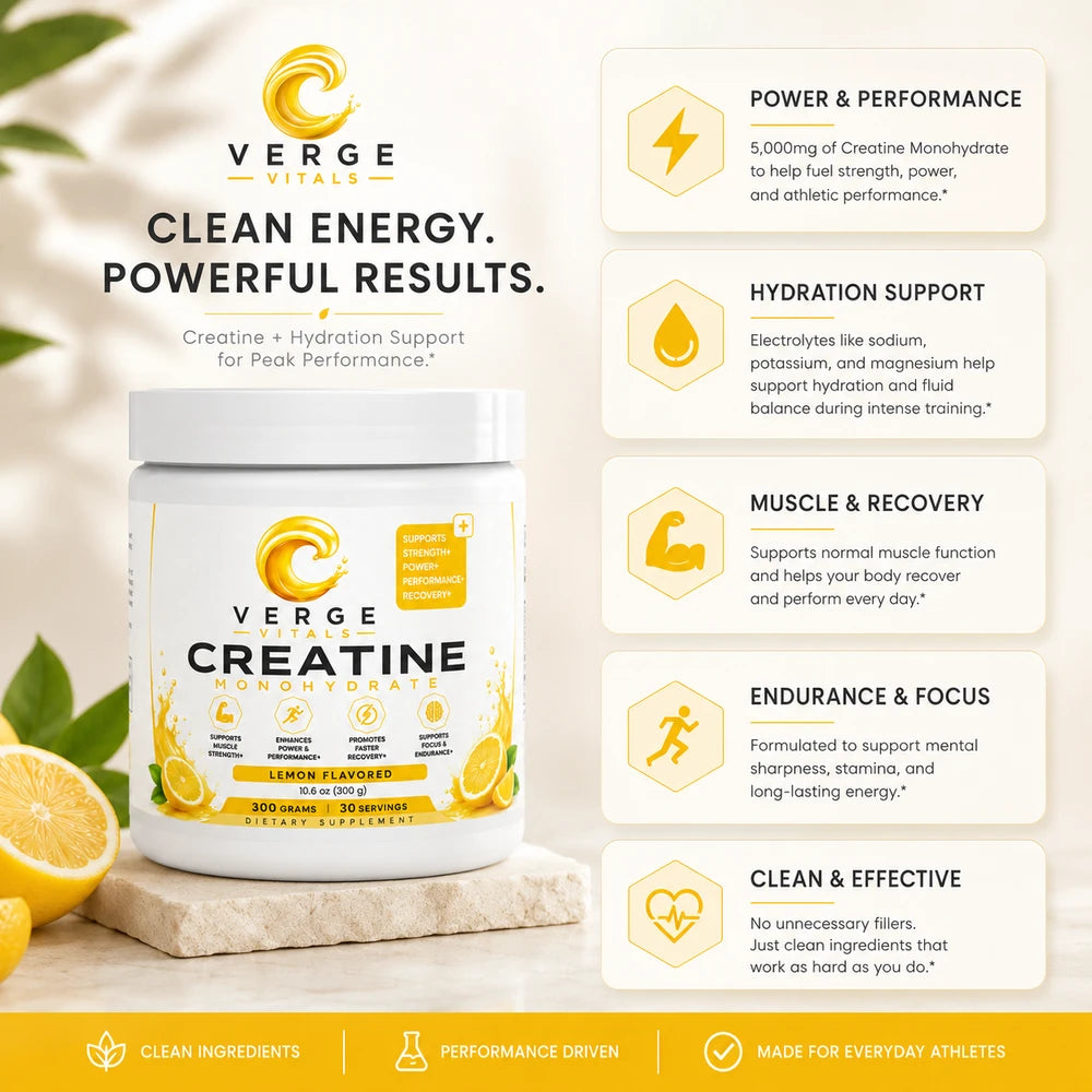 Creatine Hydration Powder Lemon | 5g Creatine Monohydrate + Electrolytes for Strength, Performance & Hydration Support | 300g | Made in USA