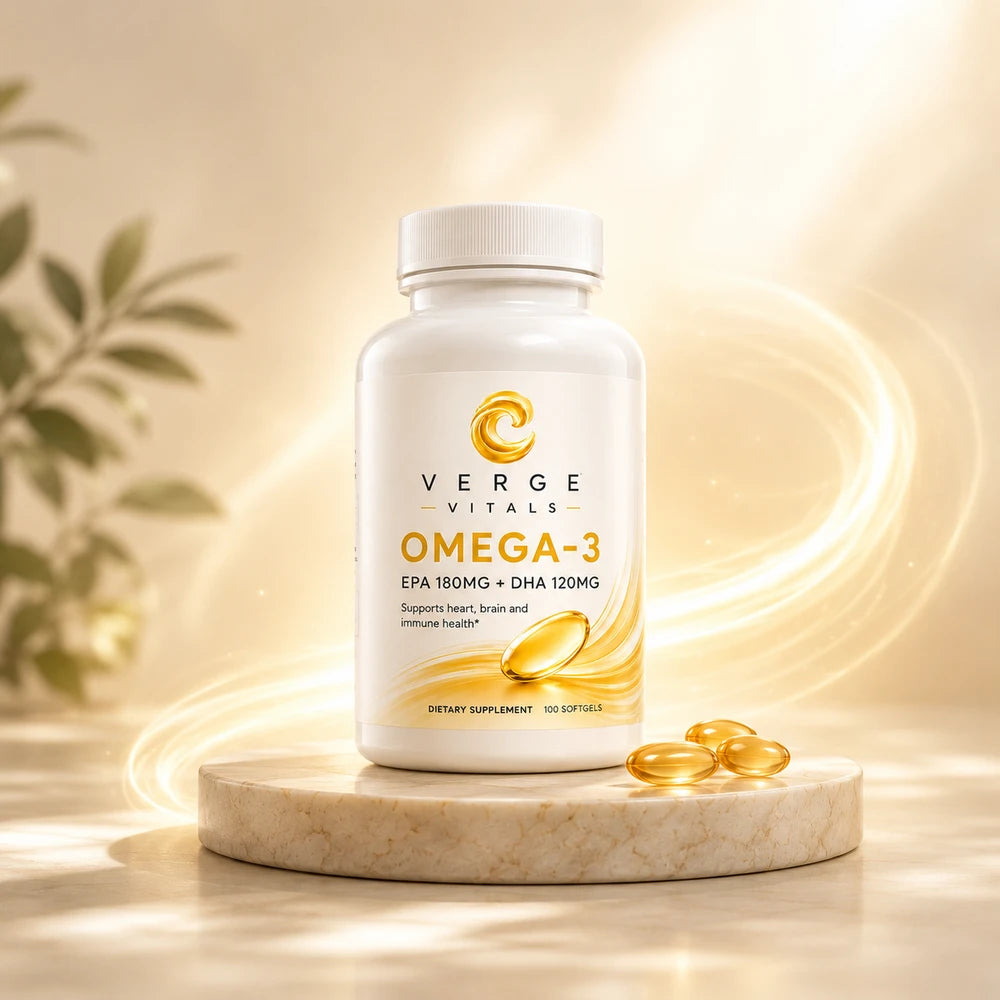Verge Vitals Omega-3 FA Fish Oil Softgels – EPA 180mg + DHA 120mg – Heart, Brain & Vision Wellness Support – 100 Softgels