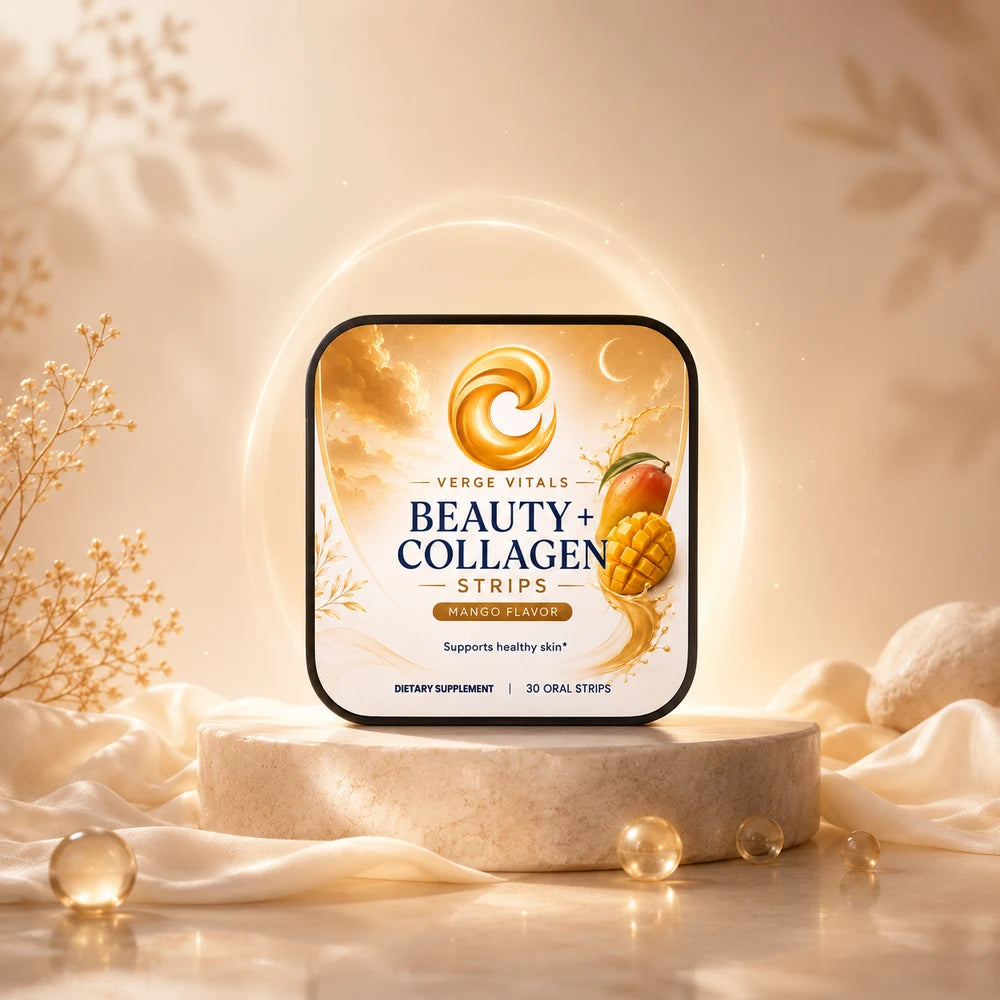 BellaVerge Beauty + Collagen Strips – Mango Dissolvable Oral Beauty Strips with Collagen Peptides & Vitamin E for Skin, Hair & Nail Support – 30 Strips