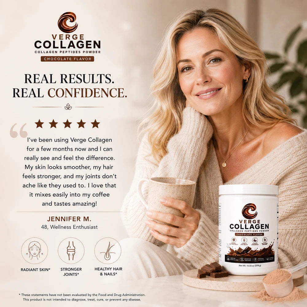 CollagenVerge Grass-Fed Chocolate Flavored Collagen Peptides Powder – Types 1 & 3 Collagen Protein for Skin, Hair, Nails, Bones & Joint Support – Chocolate Collagen Drink Mix – 378g