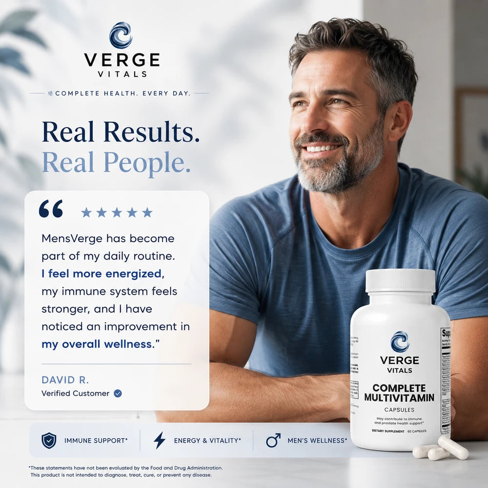 MensVerge Complete Men's Multivitamin — Daily Men's Wellness, Energy, Immune & Prostate Support Formula | Vitamins, Minerals, Antioxidants & Herbal Blend | 60 Capsules