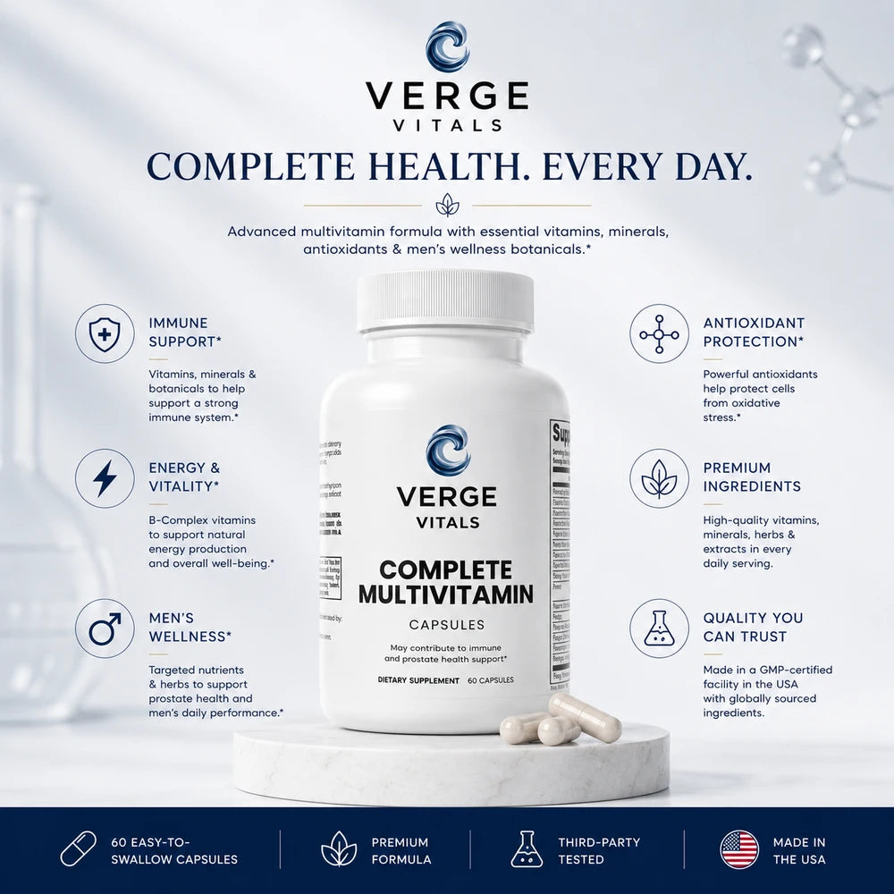 MensVerge Complete Men's Multivitamin — Daily Men's Wellness, Energy, Immune & Prostate Support Formula | Vitamins, Minerals, Antioxidants & Herbal Blend | 60 Capsules