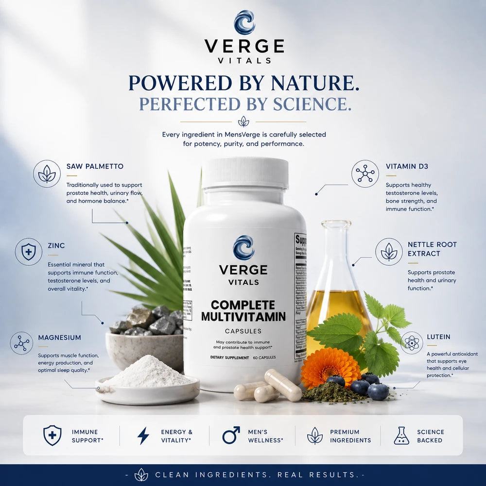 MensVerge Complete Men's Multivitamin — Daily Men's Wellness, Energy, Immune & Prostate Support Formula | Vitamins, Minerals, Antioxidants & Herbal Blend | 60 Capsules