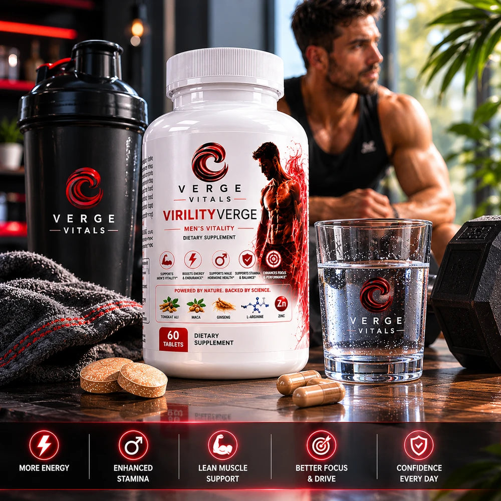 VirilityVerge Men's Vitality Tablets — Energy, Stamina, Performance & Hormone Support Formula | Tongkat Ali, Maca, Zinc & L-Arginine