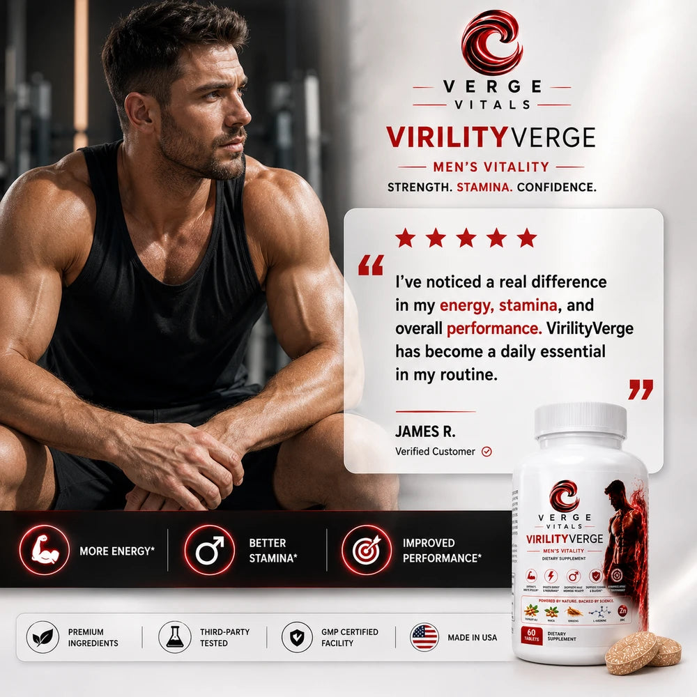 VirilityVerge Men's Vitality Tablets — Energy, Stamina, Performance & Hormone Support Formula | Tongkat Ali, Maca, Zinc & L-Arginine