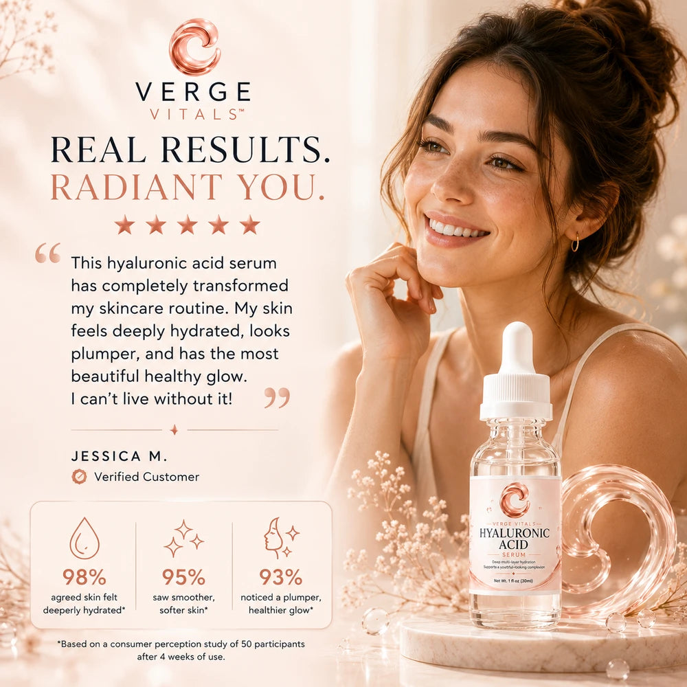 BellaVerge Hyaluronic Acid Serum – 4-Type Hyaluronic Acid Deep Hydration Serum for Plumper, Smoother & More Radiant Skin – 1 oz