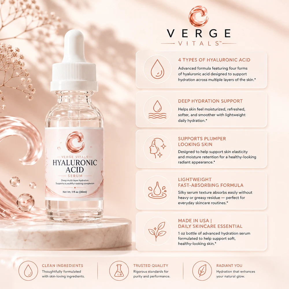 BellaVerge Hyaluronic Acid Serum – 4-Type Hyaluronic Acid Deep Hydration Serum for Plumper, Smoother & More Radiant Skin – 1 oz
