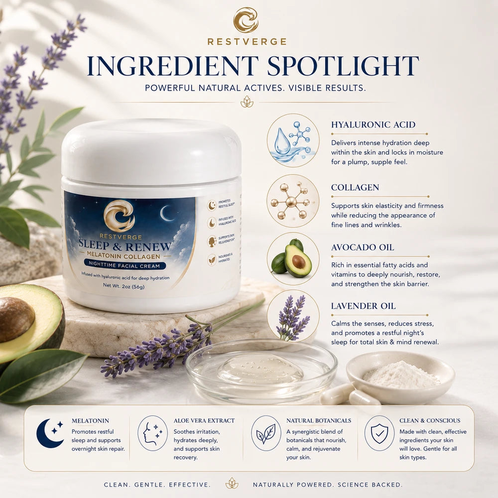 Sleep Plus Collagen Skincare Cream – Nighttime Hydrating Cream with Collagen, Hyaluronic Acid, Aloe Vera & Lavender Oil – Overnight Moisturizing Face & Neck Cream – 2 oz