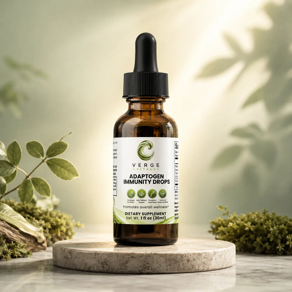 ImmuneVerge Adaptogen Immunity Drops | Functional Mushroom Wellness Blend with Chaga, Reishi, Cordyceps & Turkey Tail | 1 oz Liquid Drops