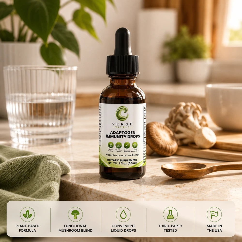 ImmuneVerge Adaptogen Immunity Drops | Functional Mushroom Wellness Blend with Chaga, Reishi, Cordyceps & Turkey Tail | 1 oz Liquid Drops