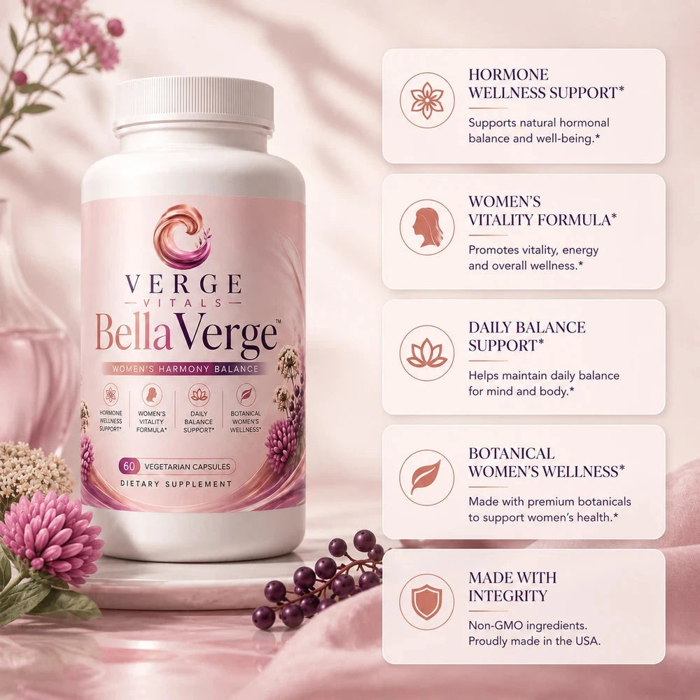 BellaVerge Women’s Harmony Balance | Botanical Hormone & Vitality Support Formula with Black Cohosh, Dong Quai, Red Clover & Chasteberry | 60 Capsules | Non-GMO
