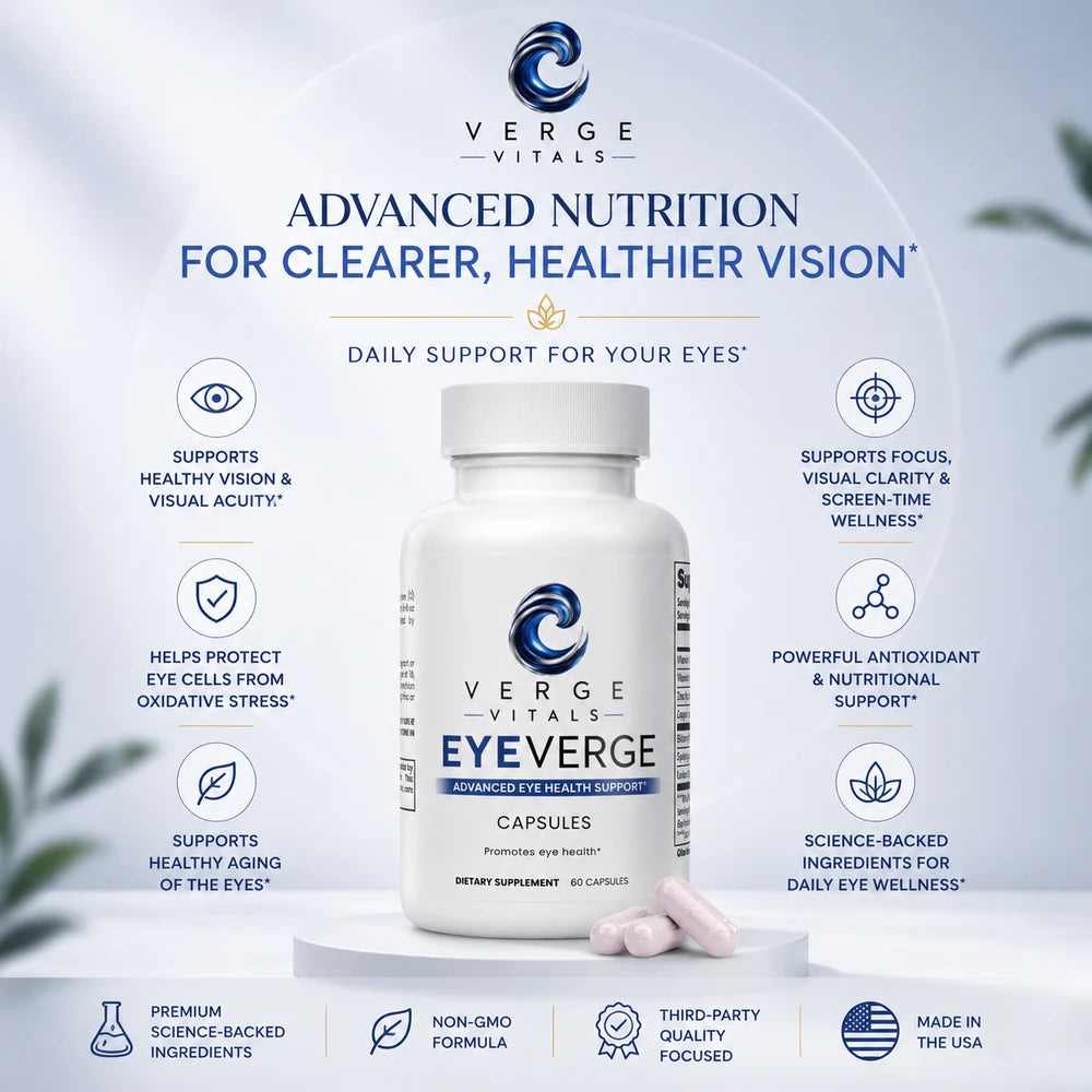 EyeVerge Vision & Eye Health Supplement | Eye Wellness, Visual Clarity & Antioxidant Support | Bilberry, Lutein, Eyebright & Vitamins | Verge Vitals