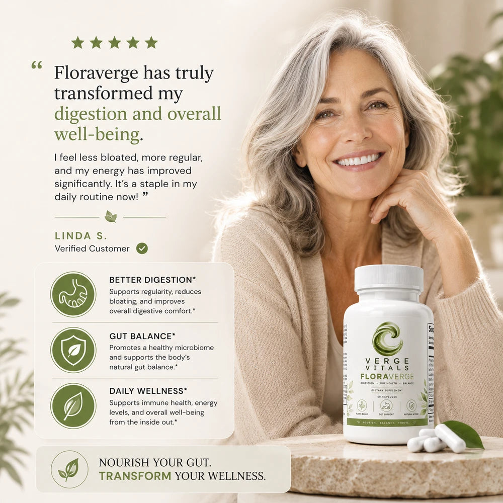 FloraVerge 40 Billion Probiotic with Prebiotics — Gut Health, Digestive Balance & Microbiome Support | 4 Probiotic Strains + MAKTREK Technology