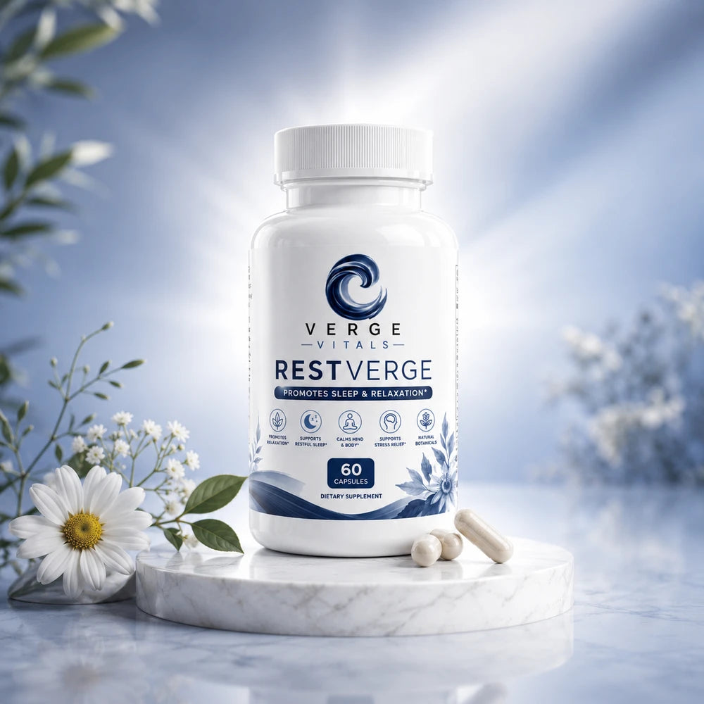 RestVerge Sleep and Relaxation Formula — Restful Sleep, Calm Mind & Natural Relaxation Support | Melatonin, Valerian, GABA & Herbal Sleep Blend | 60 Capsules