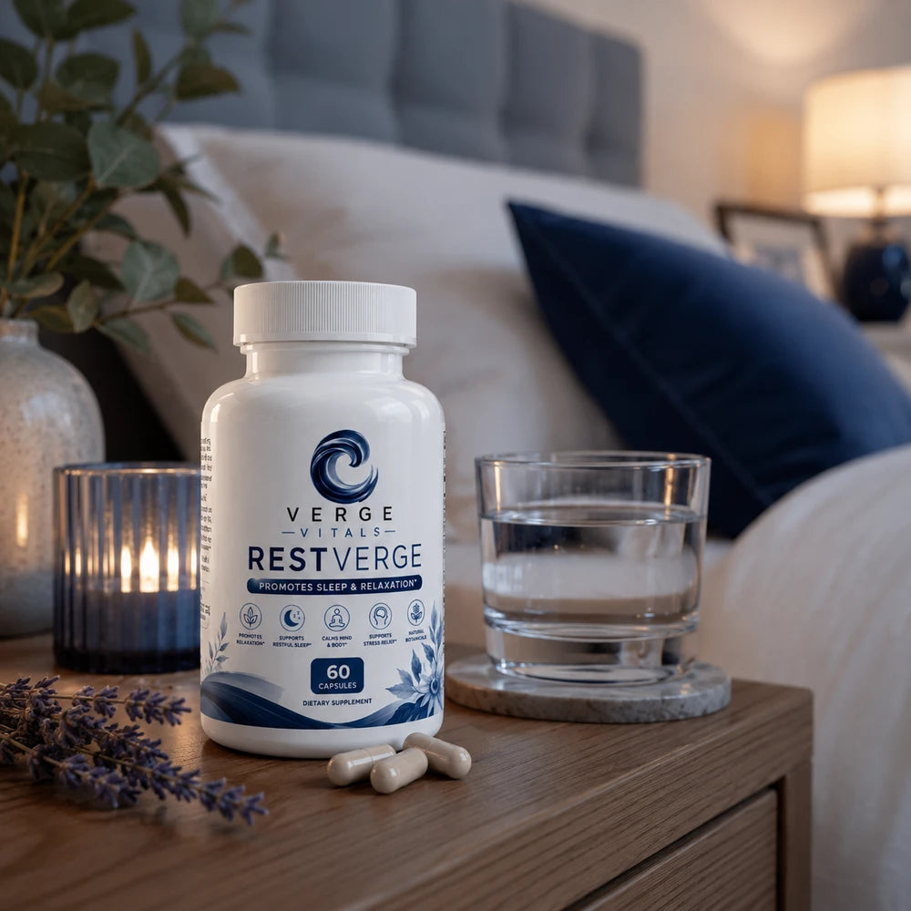 RestVerge Sleep and Relaxation Formula — Restful Sleep, Calm Mind & Natural Relaxation Support | Melatonin, Valerian, GABA & Herbal Sleep Blend | 60 Capsules