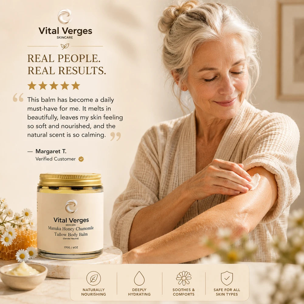Manuka Honey and Chamomile Tallow Body Balm | Deep Moisture Skin Nourishing Balm | 6 oz