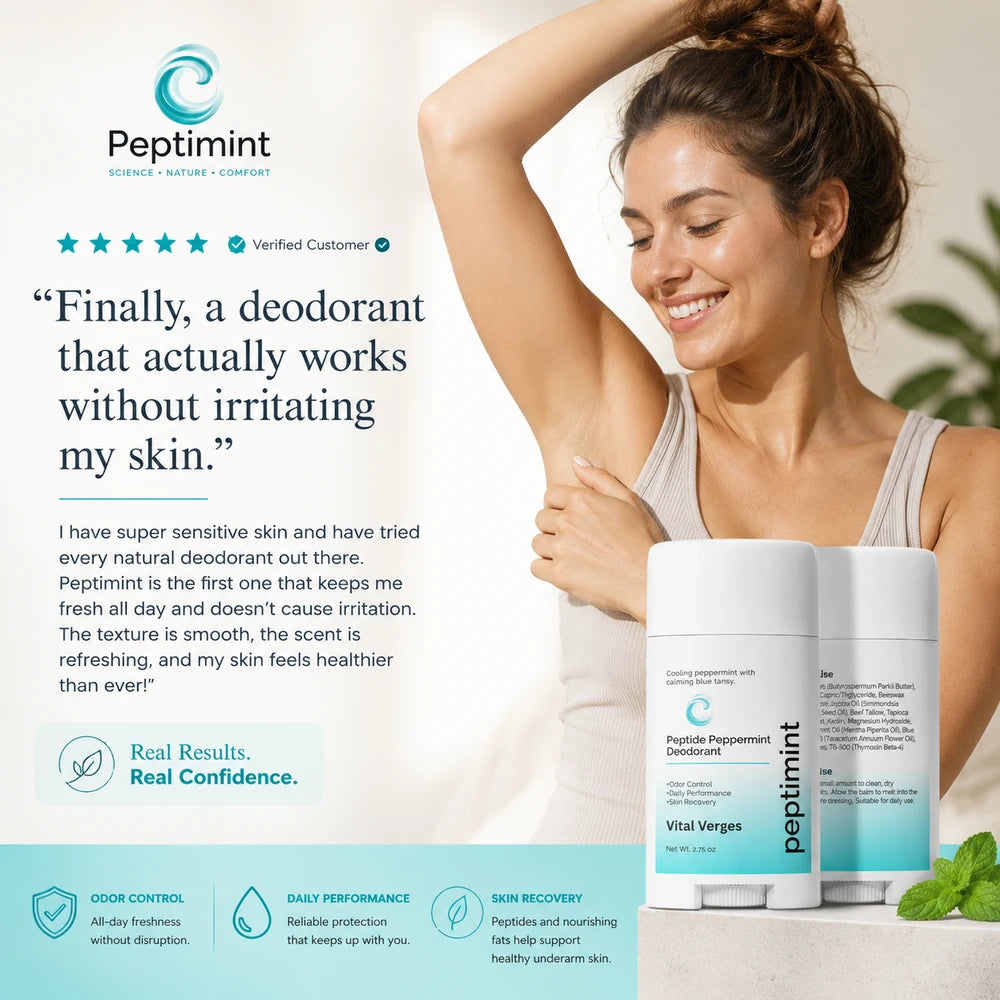 Peptide Peppermint Deodorant 2-pack | Aluminum-Free Tallow Deodorant with BPC-157 & TB-500