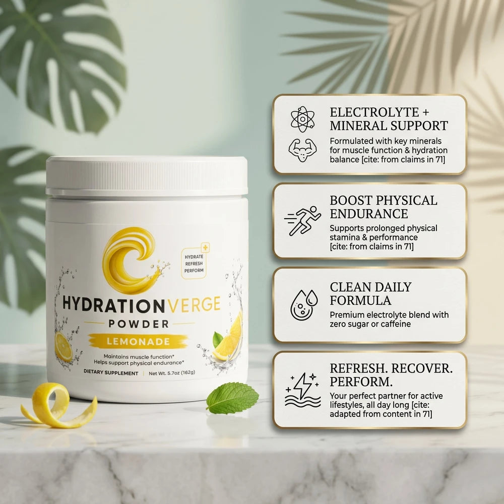 HydrationVerge Lemonade Hydration Powder – Electrolyte Drink Mix with Essential Minerals & B Vitamins – Sugar Free Keto Friendly Hydration Formula – Lemonade Flavor