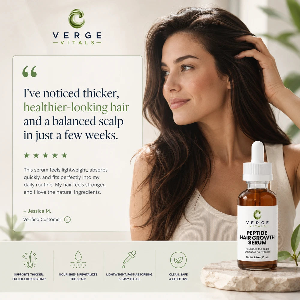 Peptide Hair Growth Serum | Multi-Peptide Scalp Treatment for Thicker, Fuller-Looking Hair | Growth-Factor Peptides + Saw Palmetto | 1 fl oz