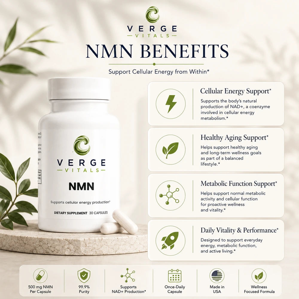 NMN Capsules | 500 mg ß-Nicotinamide Mononucleotide | NAD+ & Cellular Energy Support | 30 Capsules