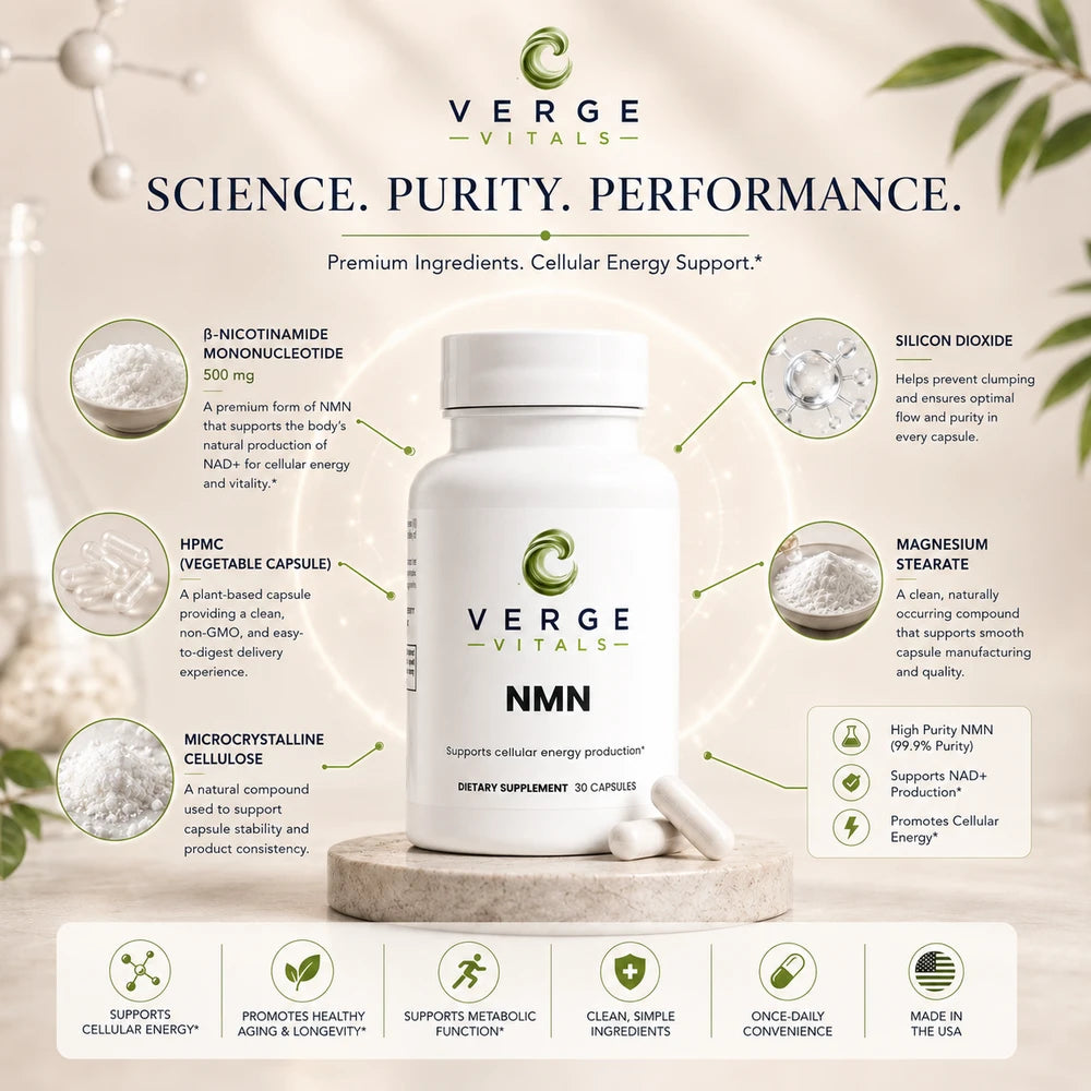 NMN Capsules | 500 mg ß-Nicotinamide Mononucleotide | NAD+ & Cellular Energy Support | 30 Capsules