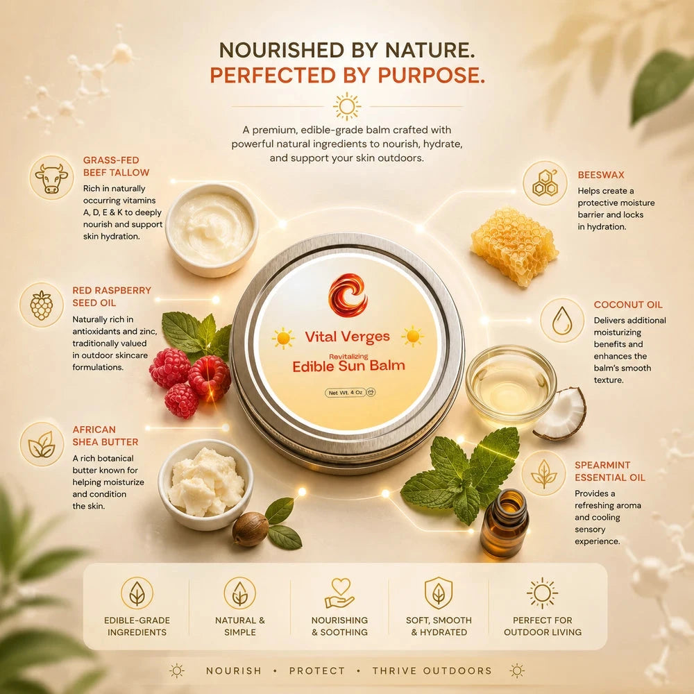 Edible Sun Balm | Tallow & Red Raspberry Seed Oil Outdoor Skin Balm | 4 oz