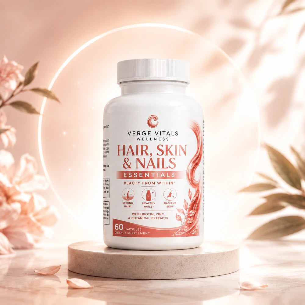 Hair Skin & Nails Essentials Capsules – Biotin, Collagen Support Vitamins & Botanical Beauty Formula for Healthy Hair, Glowing Skin & Strong Nails – 60 Capsules
