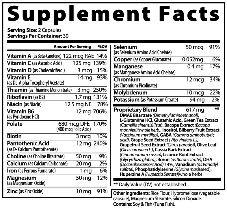 ClarityVerge  Brain & Focus Formula — Mental Clarity, Focus, Memory & Cognitive Support | Nootropic Brain Wellness Supplement | Vitamins, Botanicals & Amino Acids | 60 Capsules