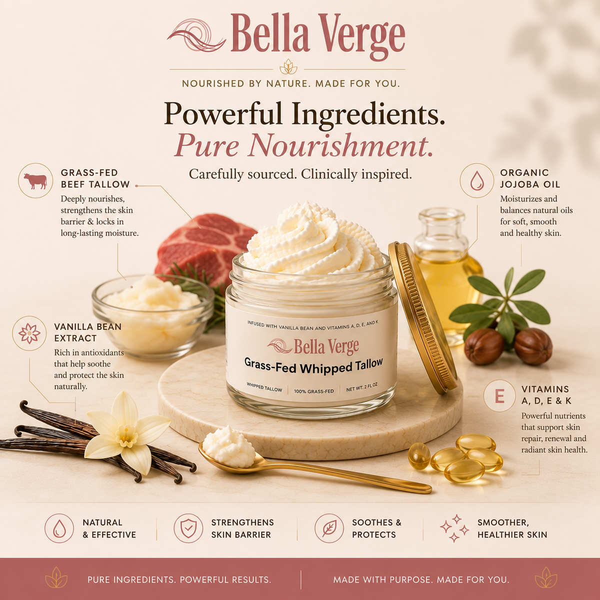 Whipped grass‑fed tallow balm — Vanilla Bean