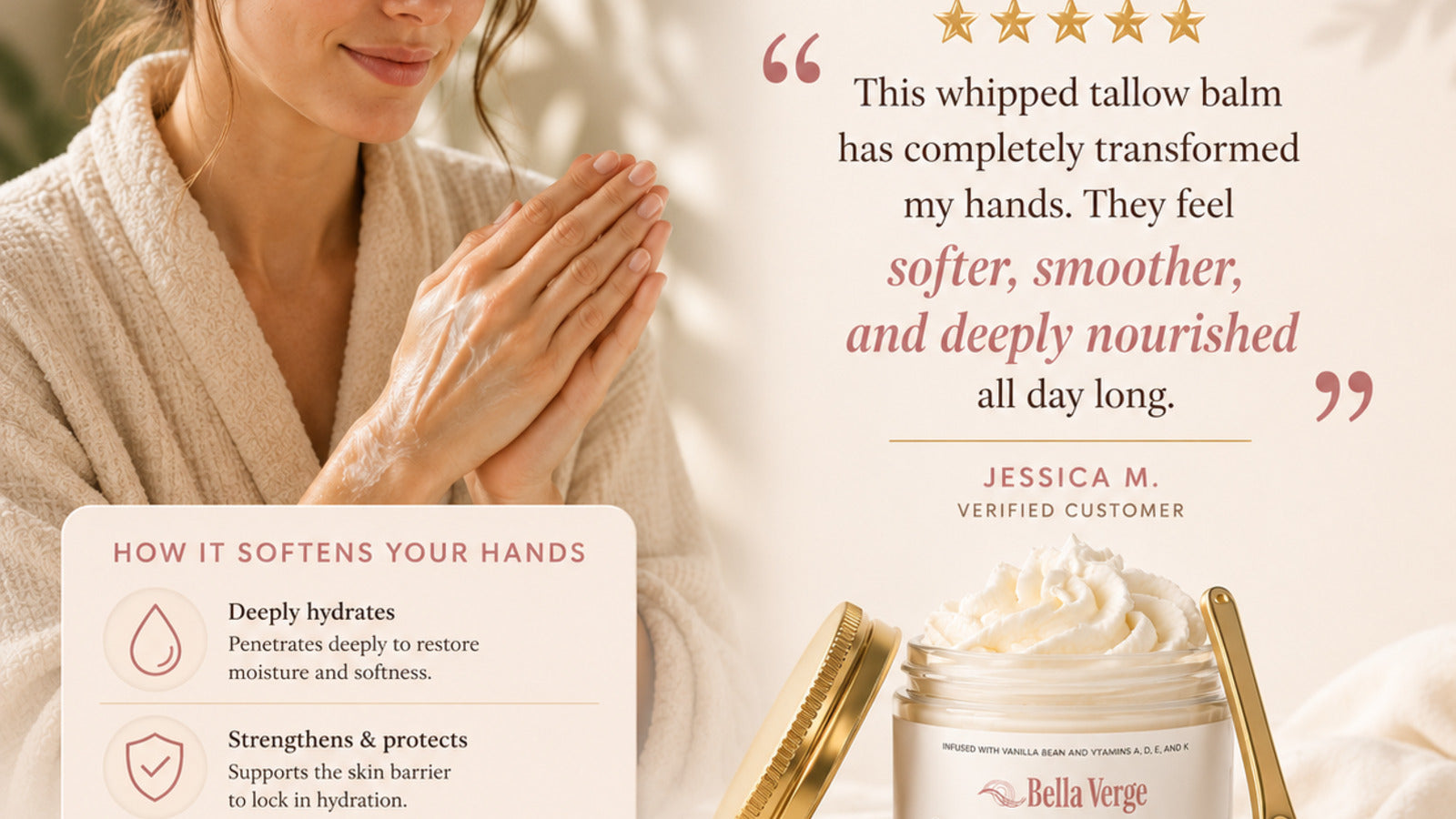 Whipped grass‑fed tallow balm — Vanilla Bean (blog hero)