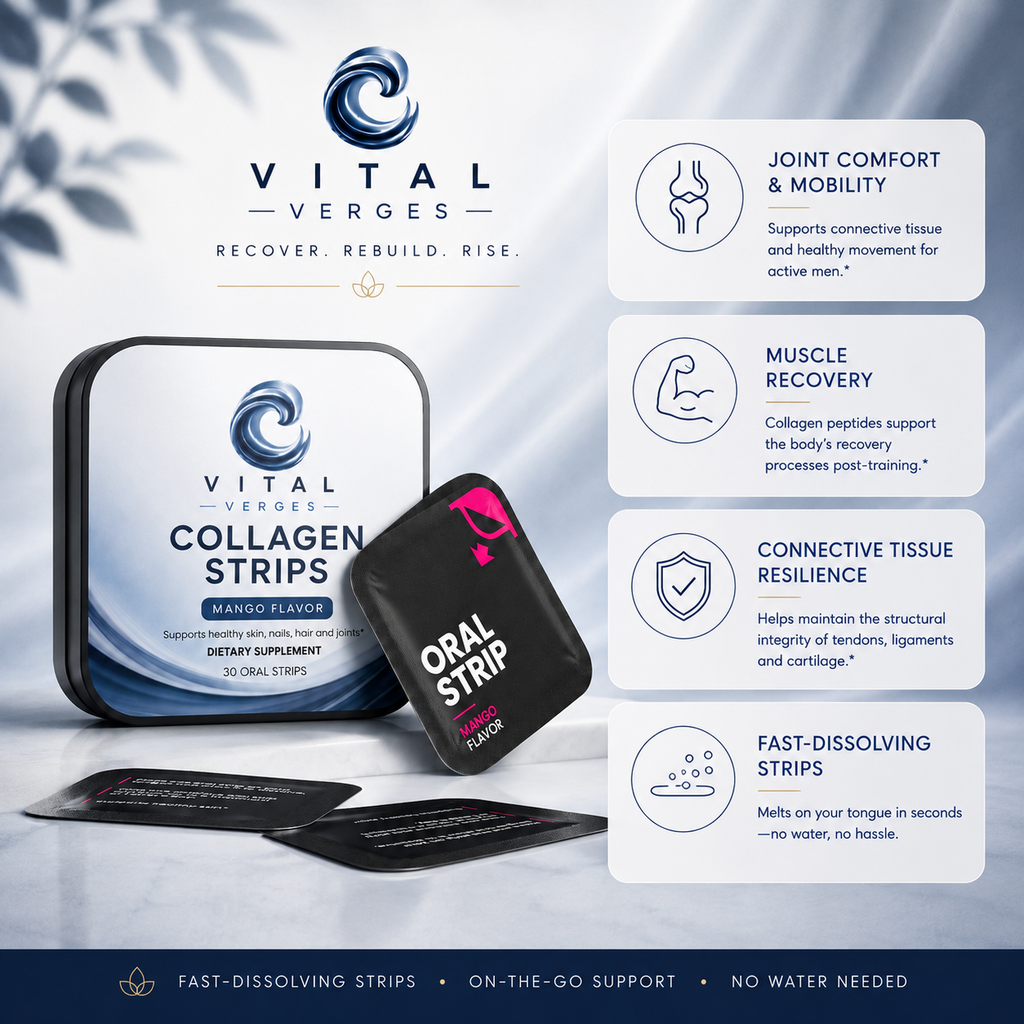 VitalVerges Collagen Strips for Men — Joint & Muscle Support | Fast-Dissolving Oral Strips | Mango Flavor | 30 Count