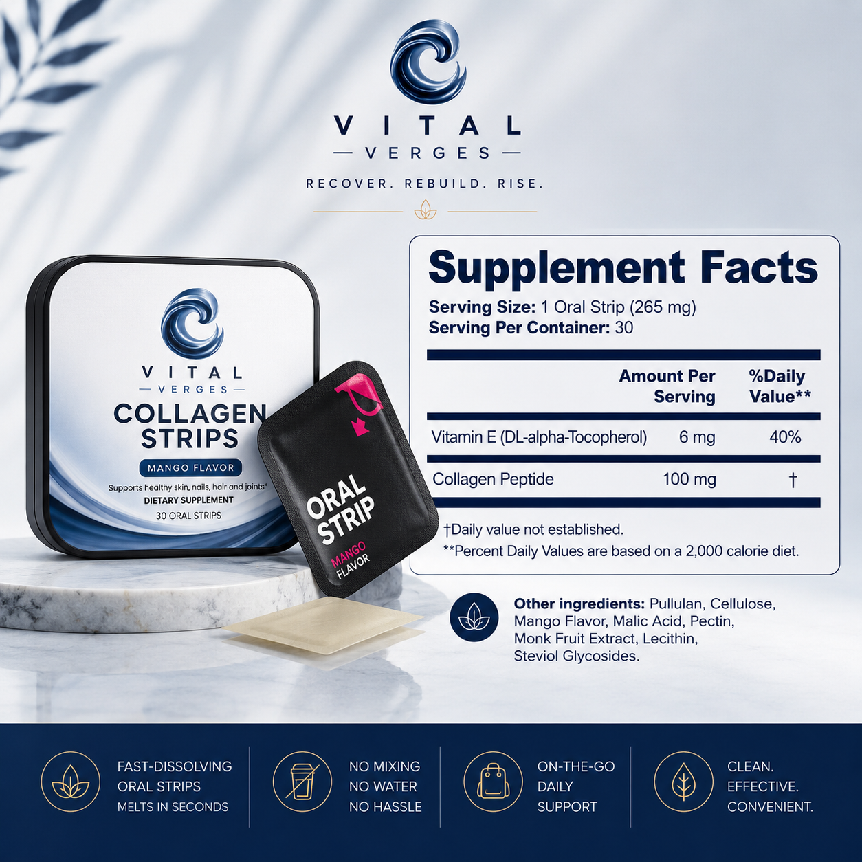 VitalVerges Collagen Strips for Men — Joint & Muscle Support | Fast-Dissolving Oral Strips | Mango Flavor | 30 Count