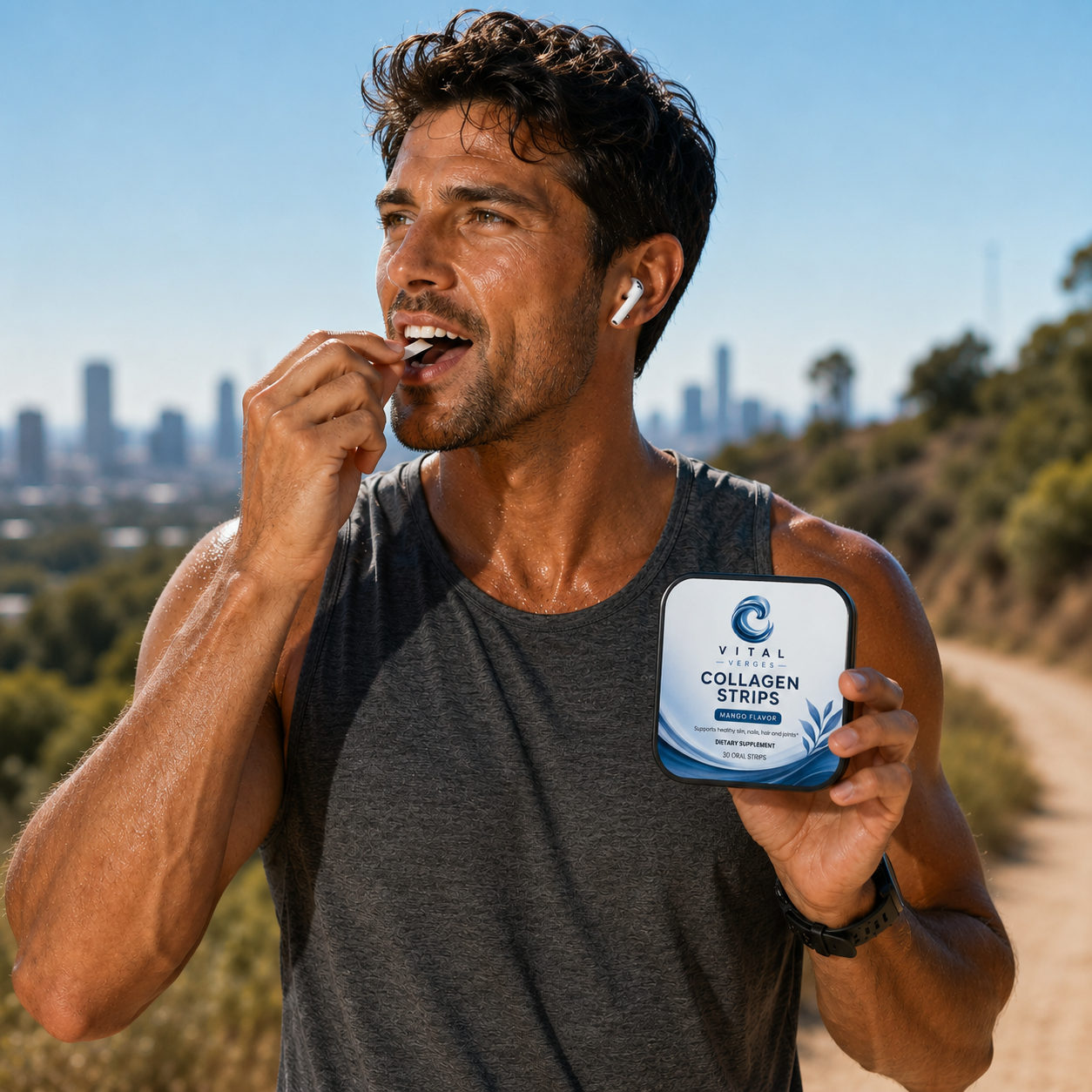 VitalVerges Collagen Strips for Men — Joint & Muscle Support | Fast-Dissolving Oral Strips | Mango Flavor | 30 Count