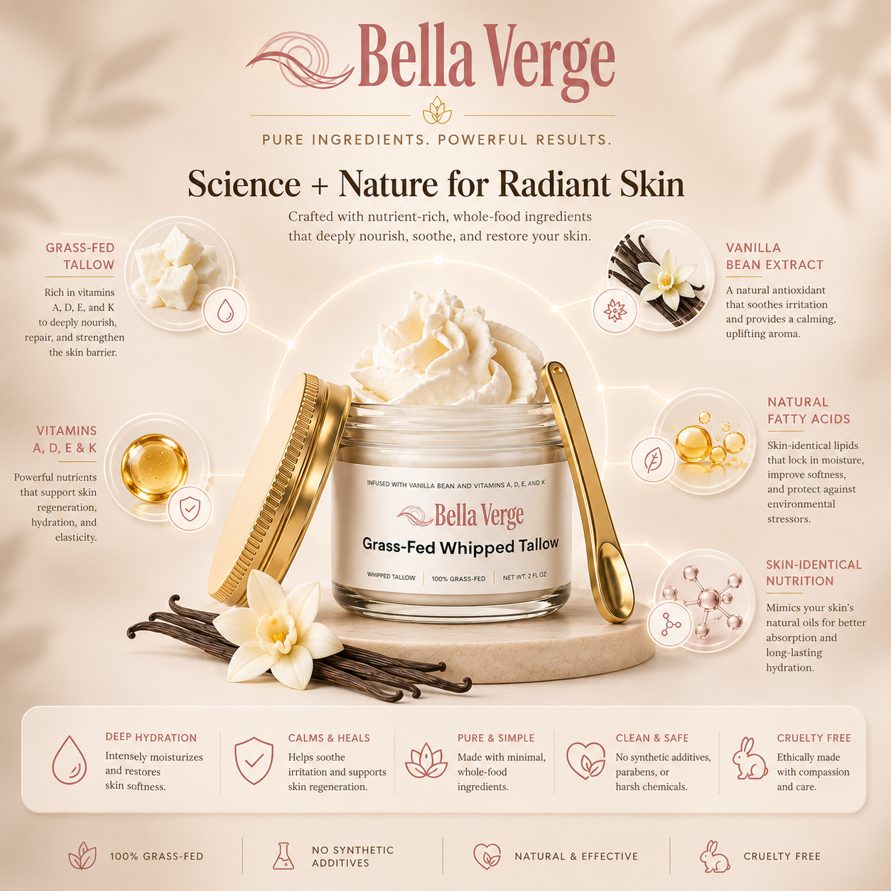Whipped Grass-Fed Tallow Balm with Vanilla Bean