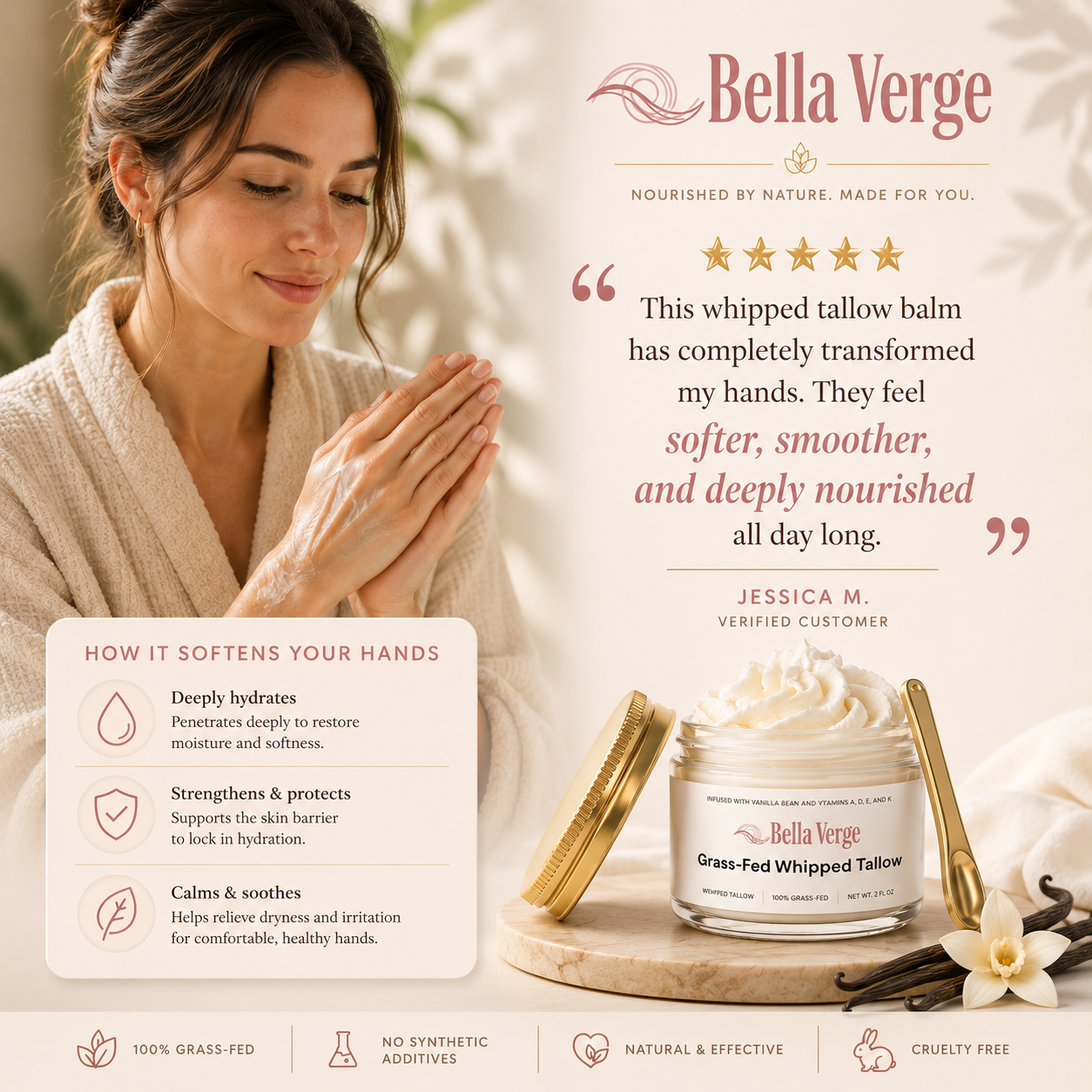 Whipped Grass-Fed Tallow Balm with Vanilla Bean