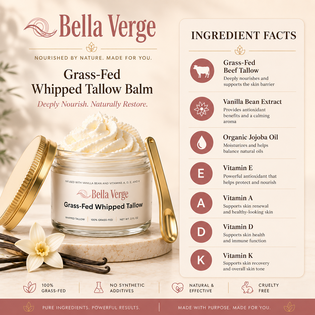 Whipped Grass-Fed Tallow Balm with Vanilla Bean