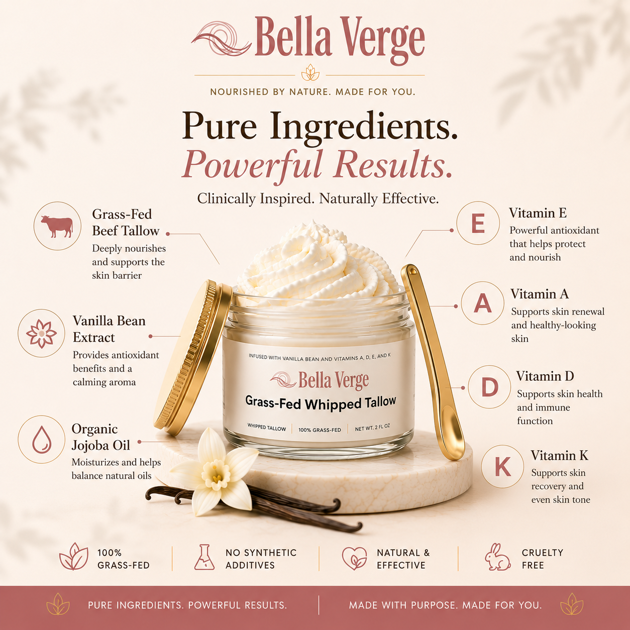 Whipped Grass-Fed Tallow Balm with Vanilla Bean