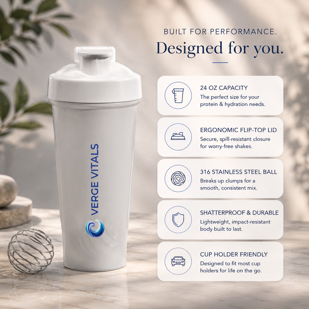 Protein Shaker Bottle – Verge Vitals Logo Fitness Mixer