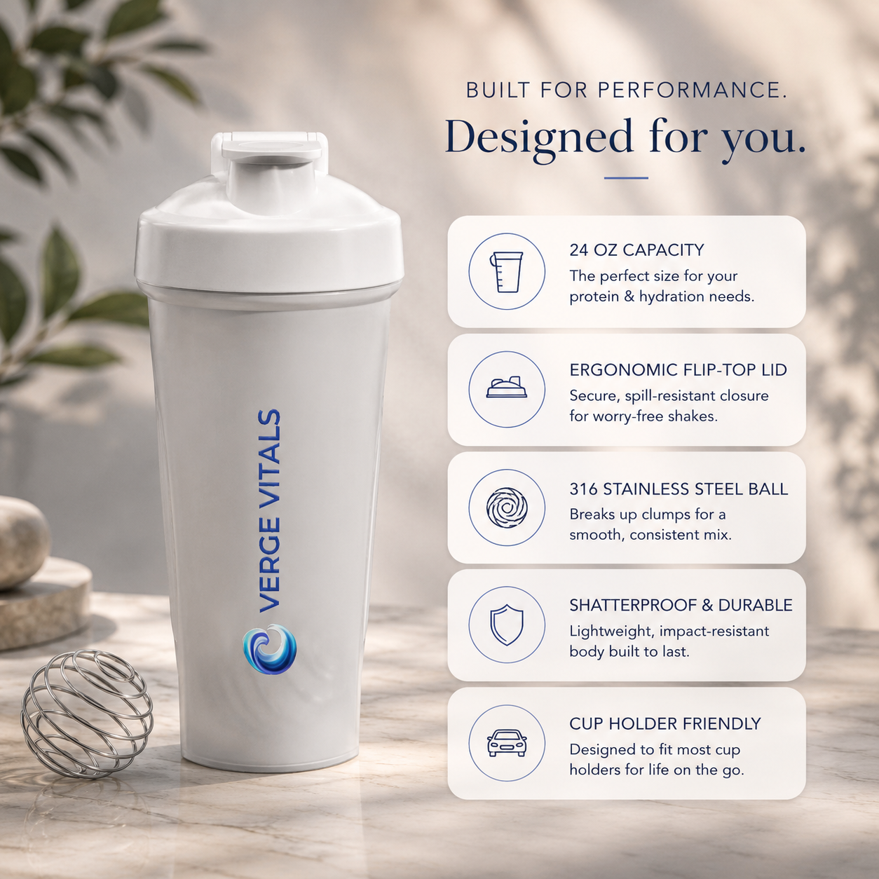 Protein Shaker Bottle – Verge Vitals Logo Fitness Mixer