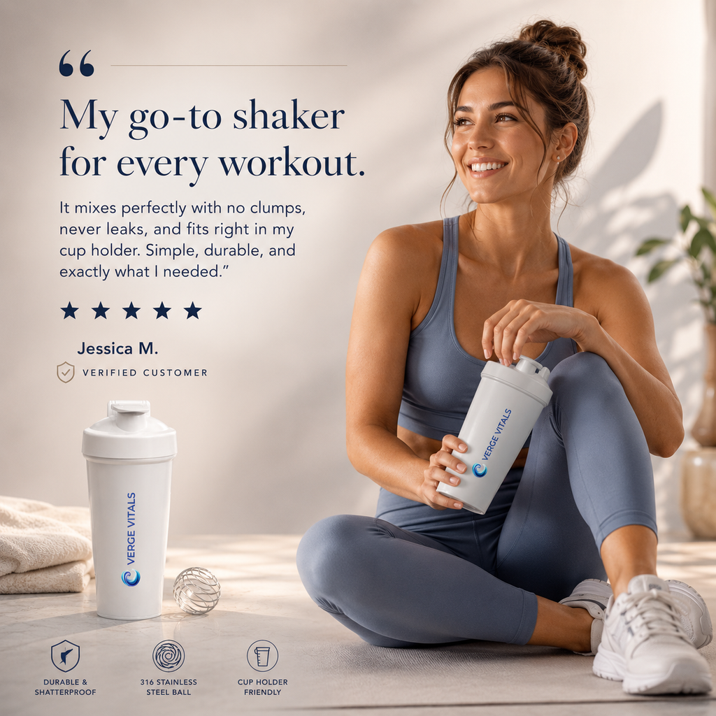 Protein Shaker Bottle – Verge Vitals Logo Fitness Mixer