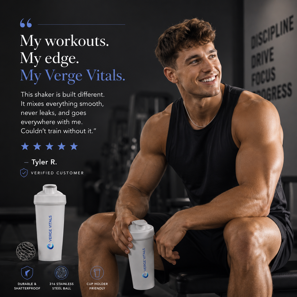 Protein Shaker Bottle – Verge Vitals Logo Fitness Mixer