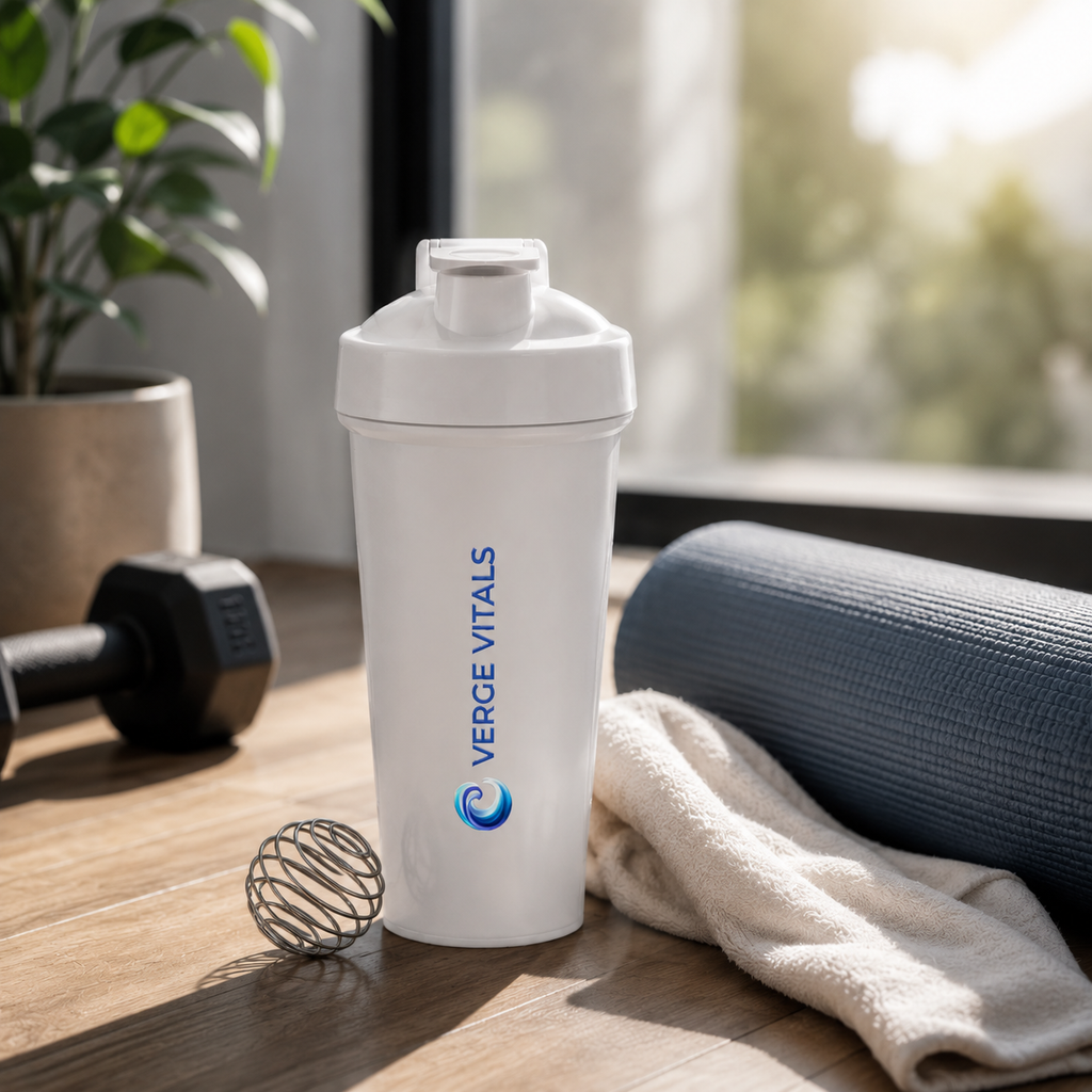 Protein Shaker Bottle – Verge Vitals Logo Fitness Mixer