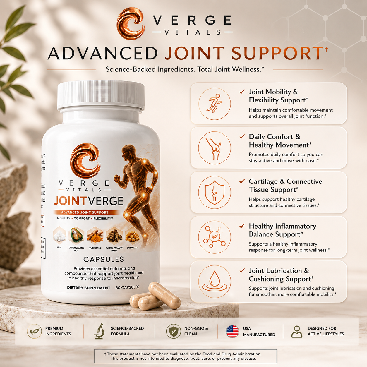 JointVerge Advanced Joint Support Supplement | Mobility, Comfort & Flexibility Support | MSM, Glucosamine, Turmeric & Boswellia