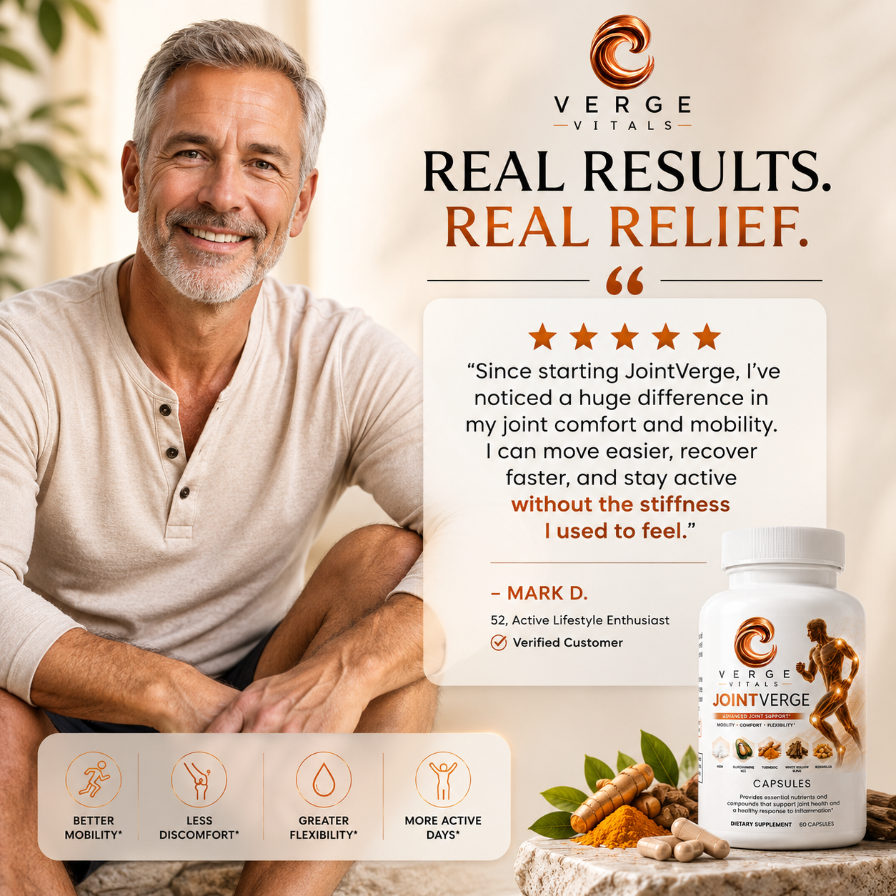 JointVerge Advanced Joint Support Supplement | Mobility, Comfort & Flexibility Support | MSM, Glucosamine, Turmeric & Boswellia