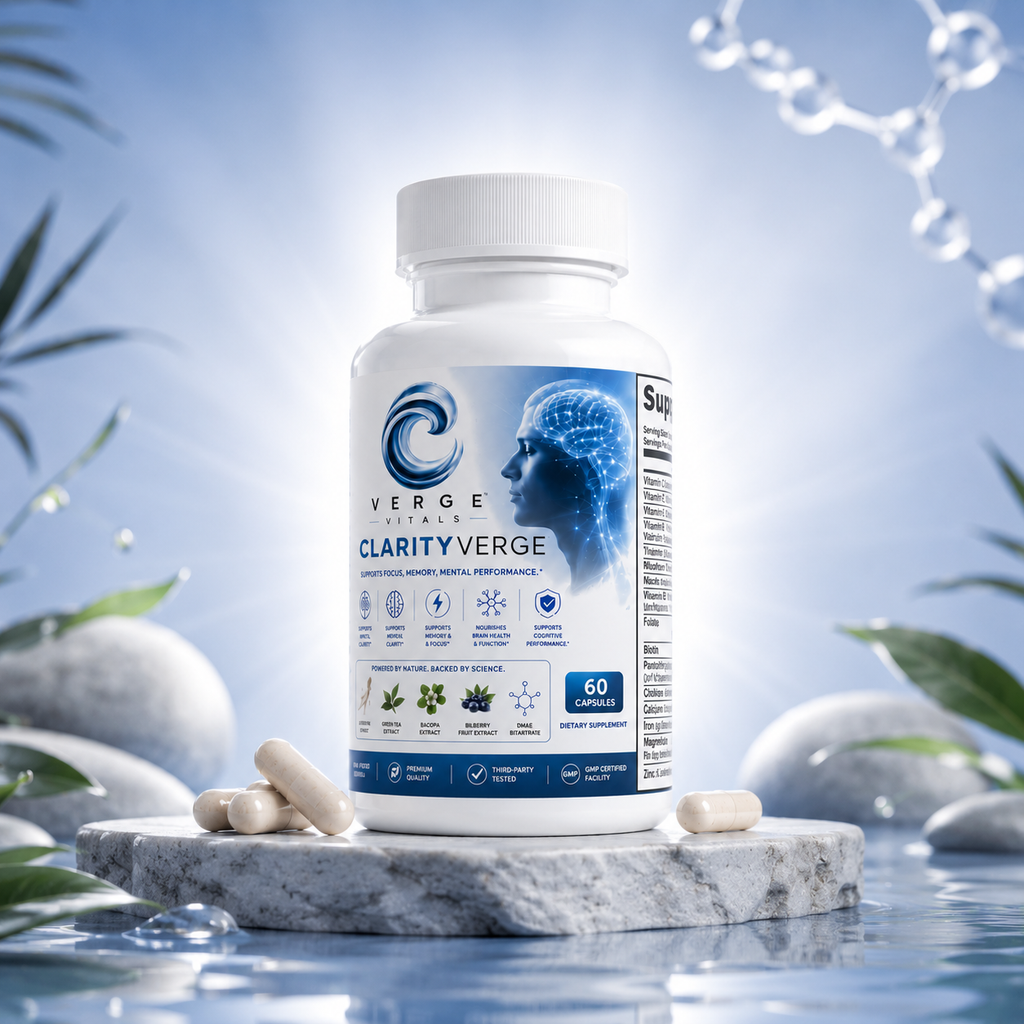 ClarityVerge  Brain & Focus Formula — Mental Clarity, Focus, Memory & Cognitive Support | Nootropic Brain Wellness Supplement | Vitamins, Botanicals & Amino Acids | 60 Capsules