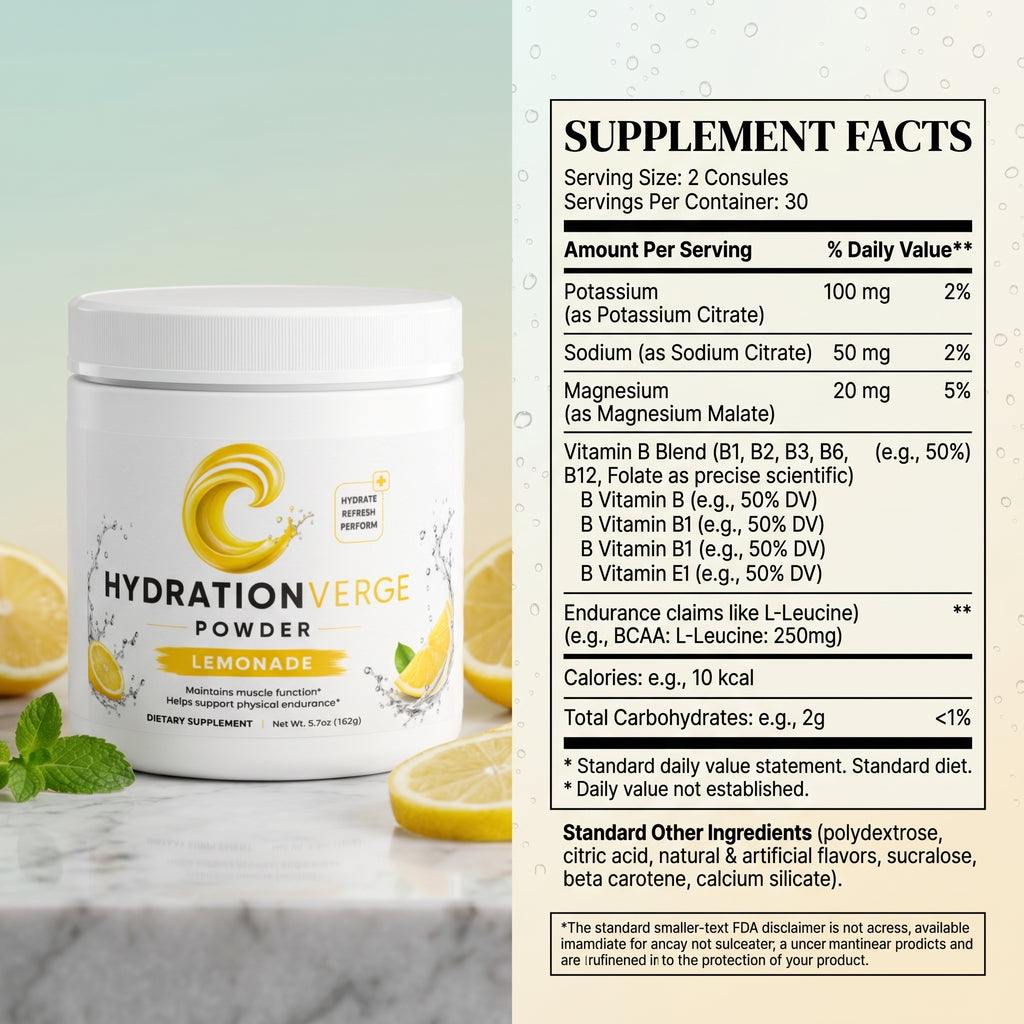HydrationVerge Lemonade Hydration Powder – Electrolyte Drink Mix with Essential Minerals & B Vitamins – Sugar Free Keto Friendly Hydration Formula – Lemonade Flavor