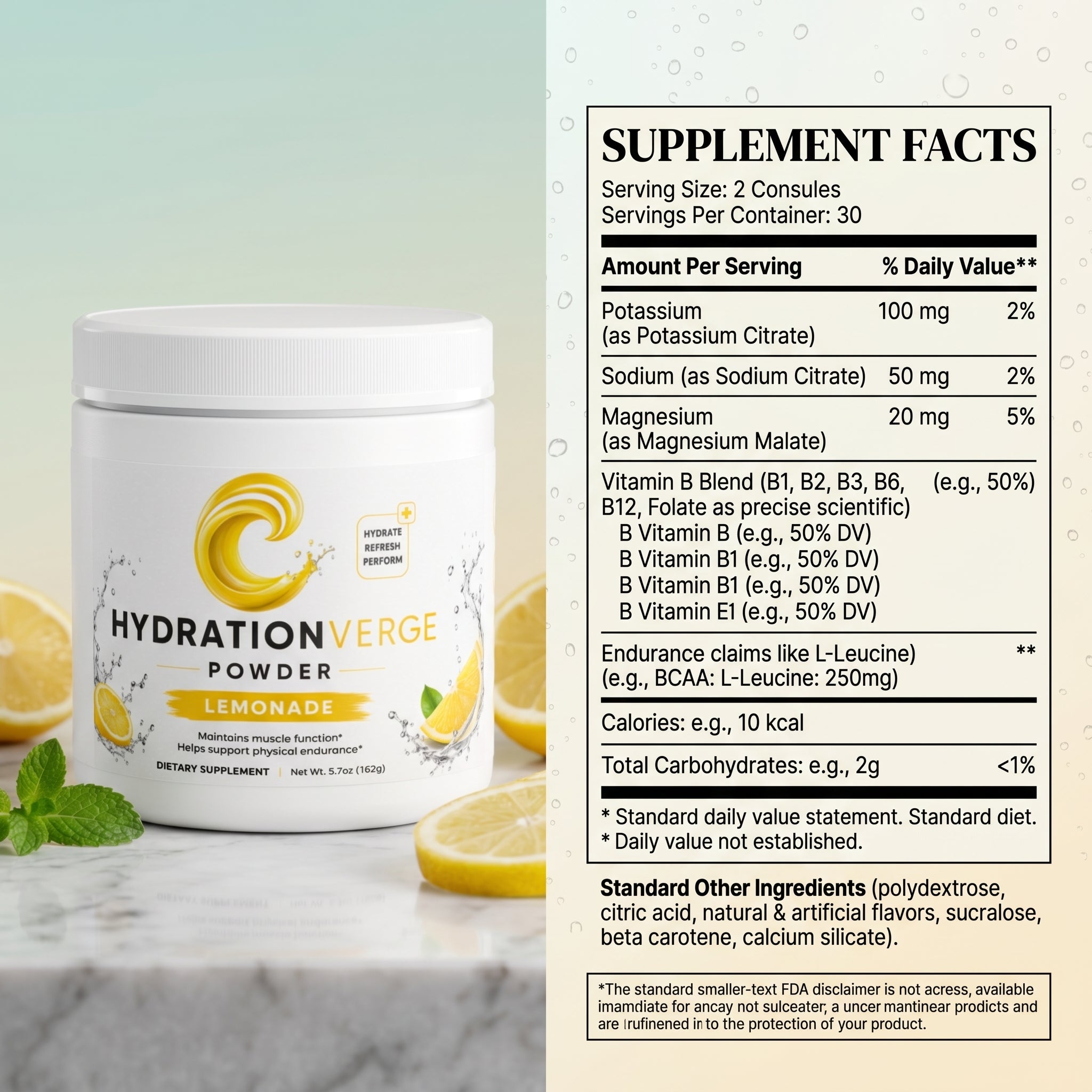 HydrationVerge Lemonade Hydration Powder – Electrolyte Drink Mix with Essential Minerals & B Vitamins – Sugar Free Keto Friendly Hydration Formula – Lemonade Flavor